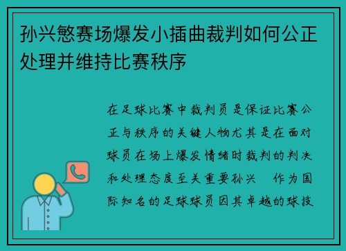 孙兴慜赛场爆发小插曲裁判如何公正处理并维持比赛秩序